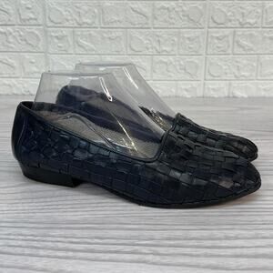 Amalfi Italy Shoes WMNS 7.5 Black Woven Leather Basket Weave Flat Loafer Slip On